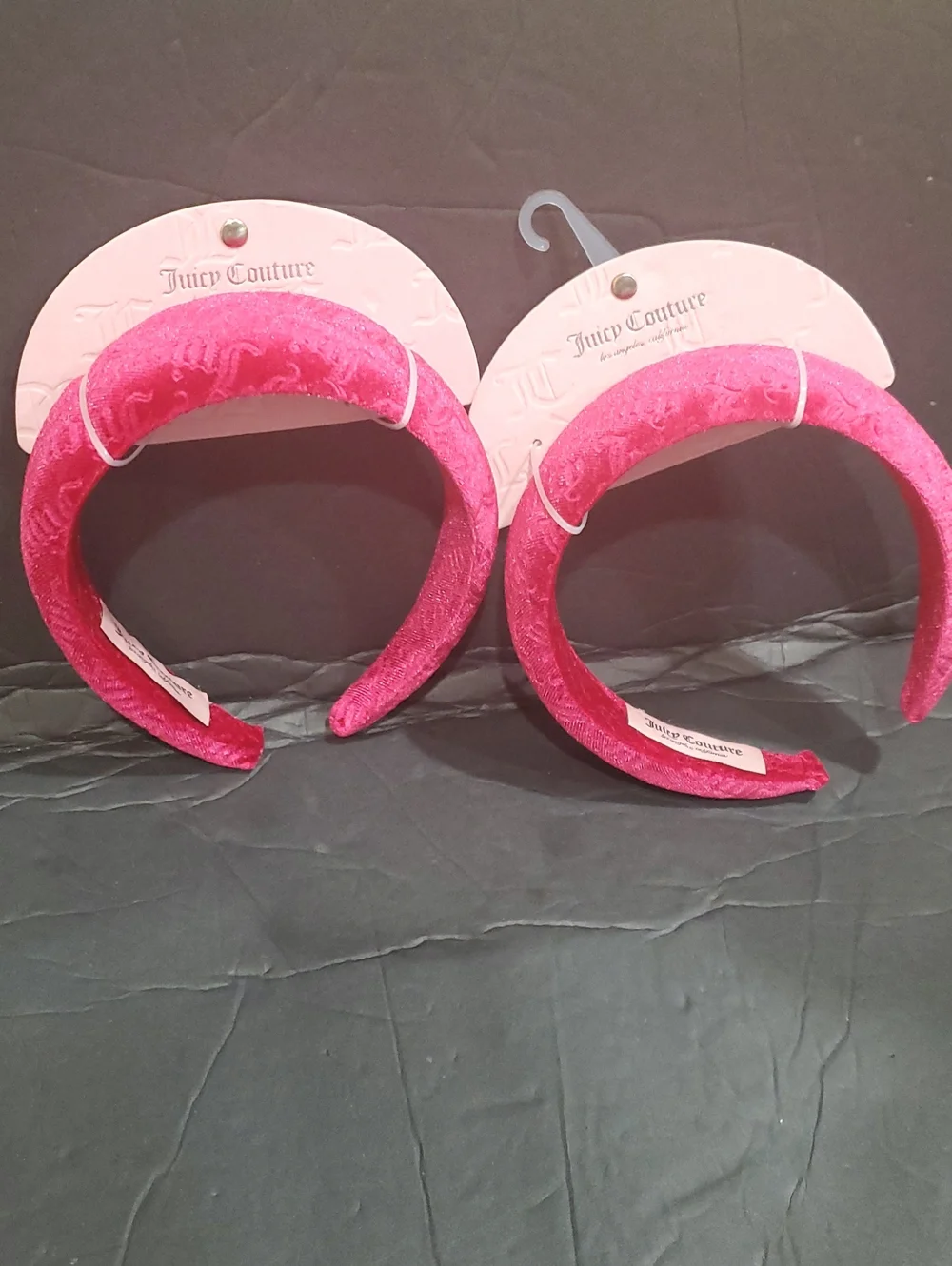 Juicy Couture 2 pack fuchsia raspberry Juicy embossed plush velvet headbands nee